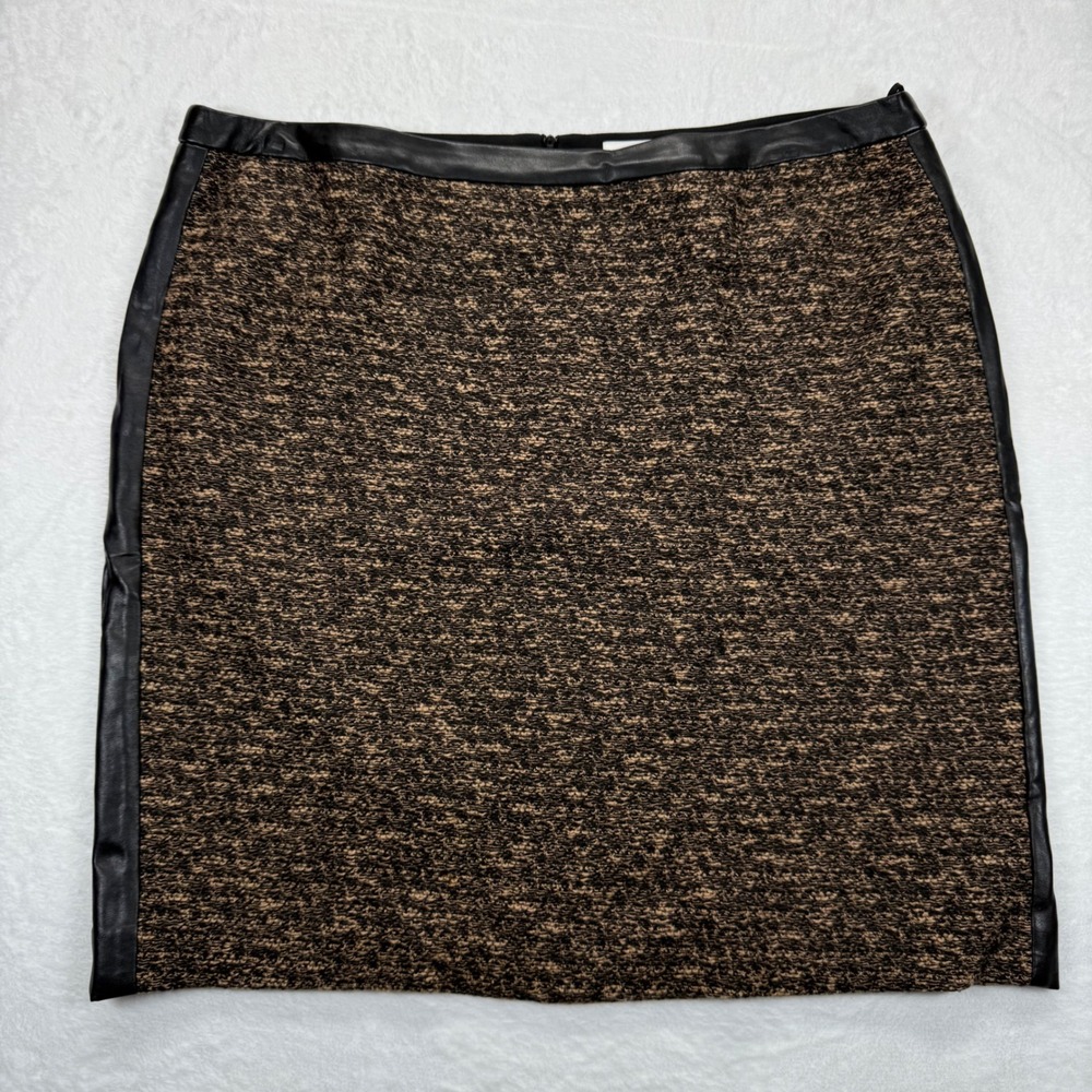 BOSS Tweed Skirt Leather Trim Career Wear Business Casual Brown Black 14